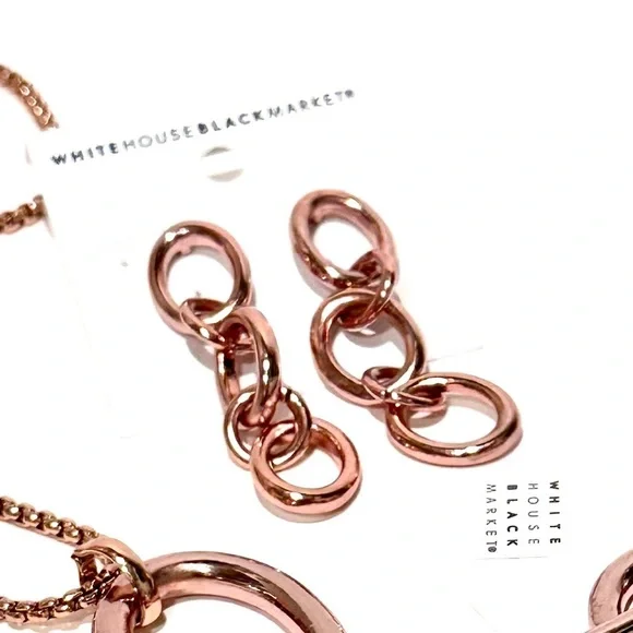 WHITE HOUSE BLACK MARKET Rose Gold Oval Link Dangle Earrings | NWT - Picture 7 of 9